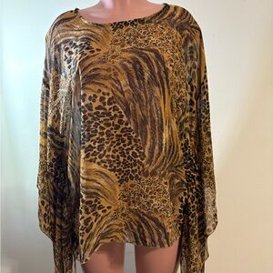 Piccadilly Fashion women’s Shirt XL animal print leopard tiger long flowy sleeve